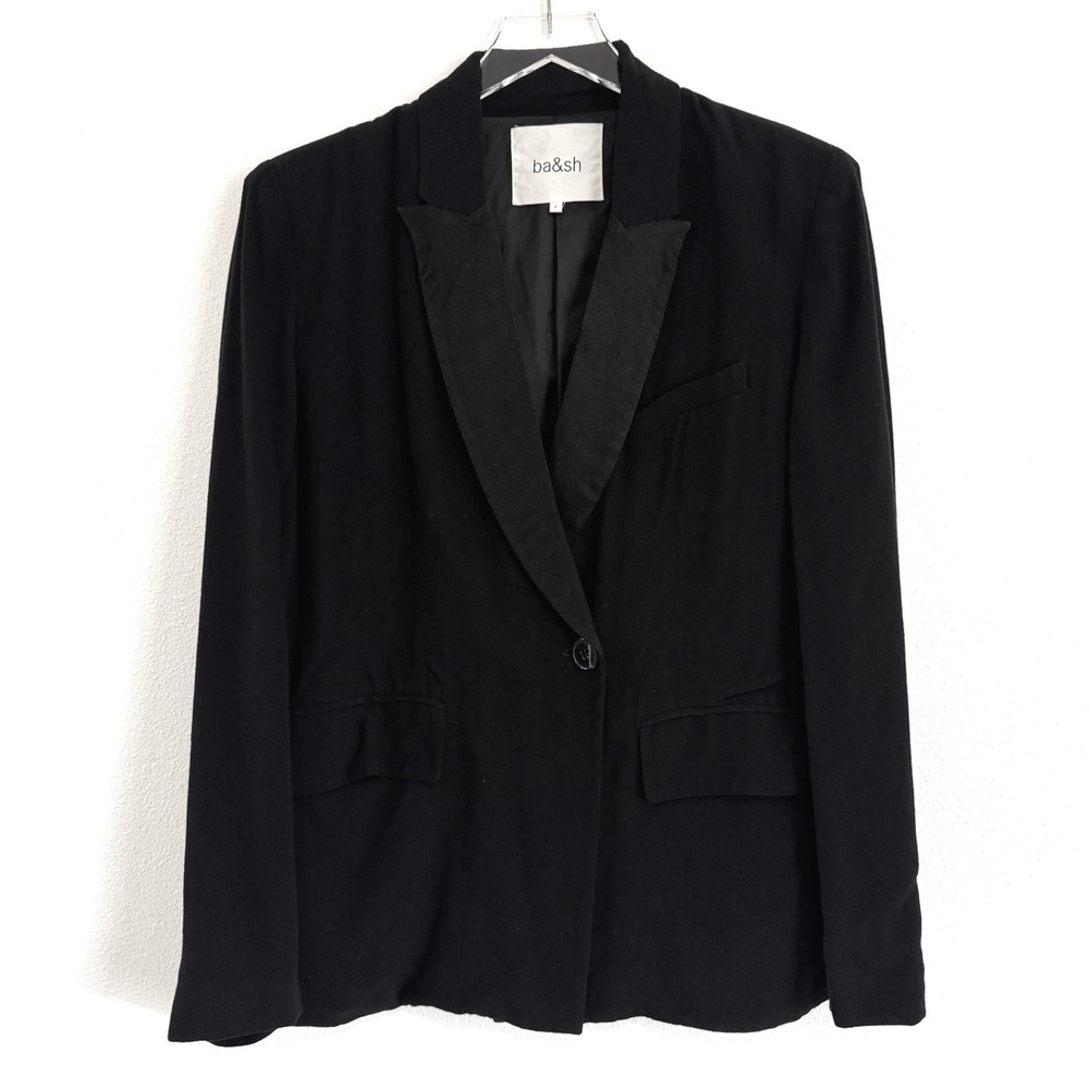 ba&sh Women's Black Single-Breasted Tuxedo Blazer Suit Jacket